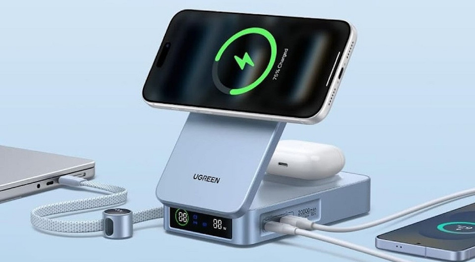 Представлен UGREEN MagFlow 2-в-1: флагманский пауэрбанк с магнитной зарядкой и дисплеем