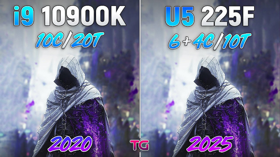 Что изменилось за 5 лет Intel Core i9-10900K сравнили с Intel Core Ultra 5 225F в 1080p