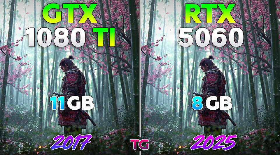 Что изменилось за 8 лет? Видеокарты GeForce GTX 1080 Ti и RTX 5060 сравнили в 1080p