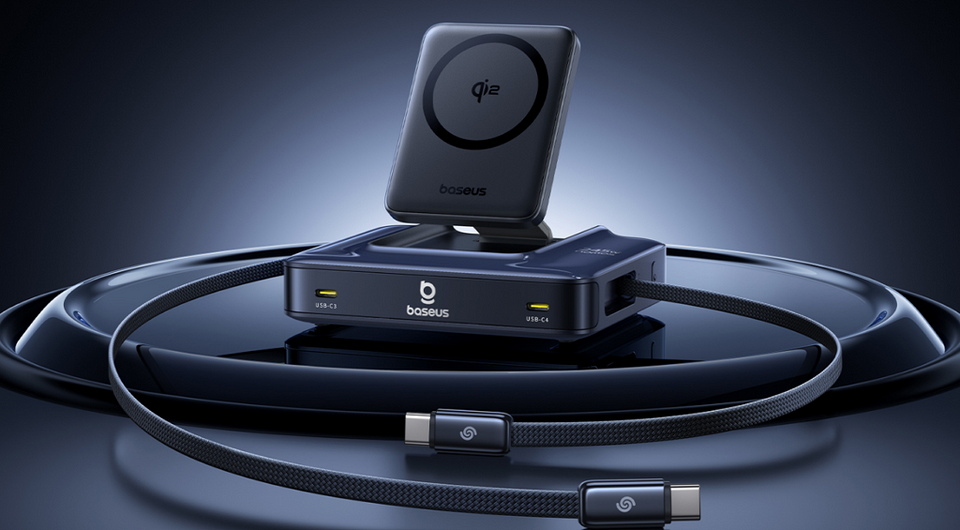Мощнее некуда. Представлена Baseus Nomos NH21 — настольная зарядка 6-в-1 на 245 Вт с выдвижными кабелями и Qi2