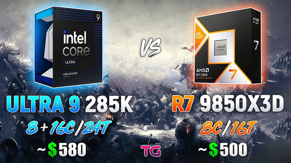 Какой процессор лучше Intel Core Ultra 9 285K сравнили с Ryzen 7 9850X3D в 11 играх в 1080p
