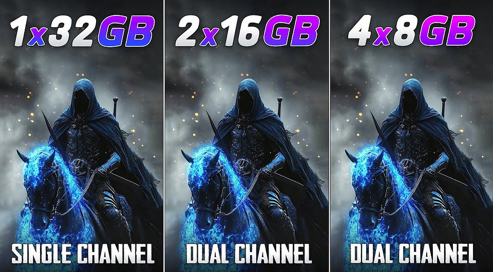 Эксперт сравнил в играх один модуль памяти на 32 ГБ, два по 16 ГБ и четыре по 8 ГБ