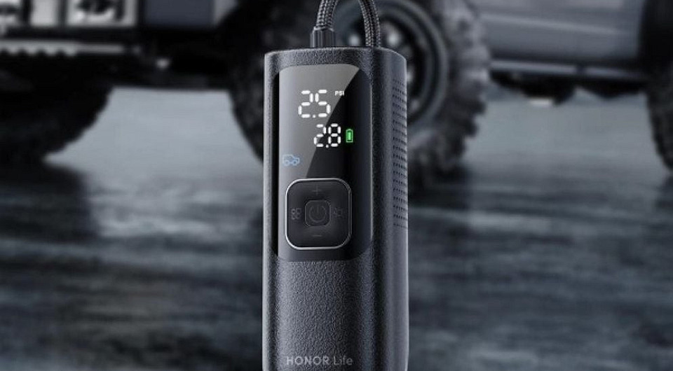 HONOR представила компактный компрессор за $37. Давление до 160 PSI и четыре автомобильные шины от одного заряда