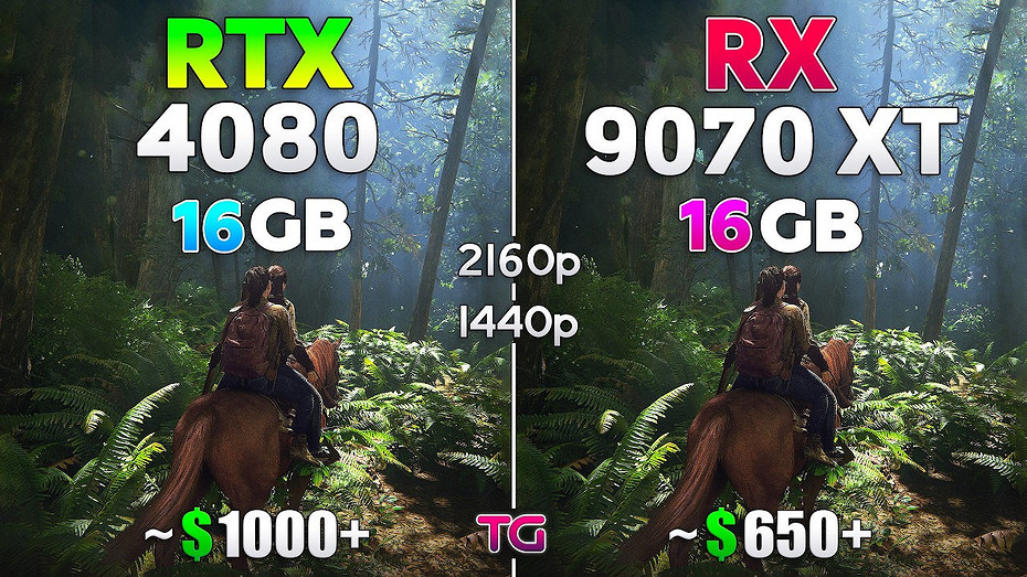 Эксперт сравнил видеокарты GeForce RTX 4080 и Radeon RX 9070 XT после обновления драйверов в 4K