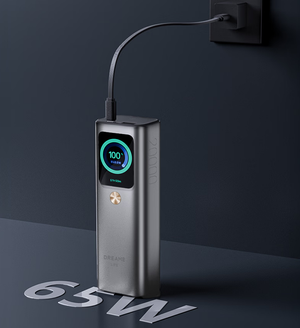 Dreame представила пауэрбанк на 165 Вт с дисплеем и встроенным кабелем