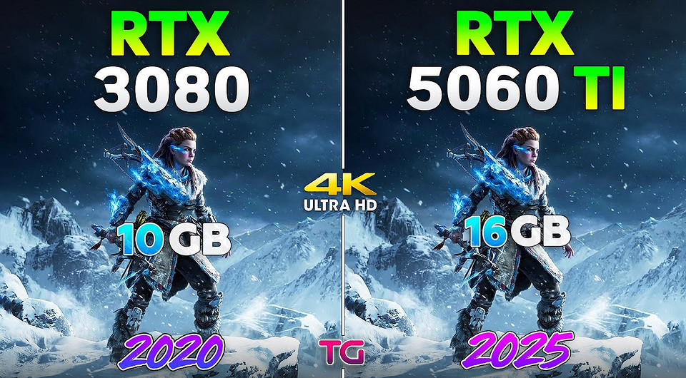 Необычный тест: видеокарты GeForce RTX 3080 и GeForce RTX 5060 Ti сравнили в 10 играх в 4K