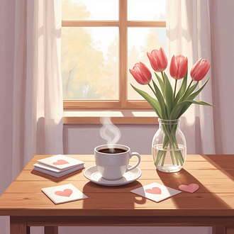 Открытка на 8 Марта в современном стиле. Абстрактный фон из розовых, сиреневых и золотых геометрических фигур. В центре — стилизованный весенний цветок с тонкими лепестками. Минимализм, п...