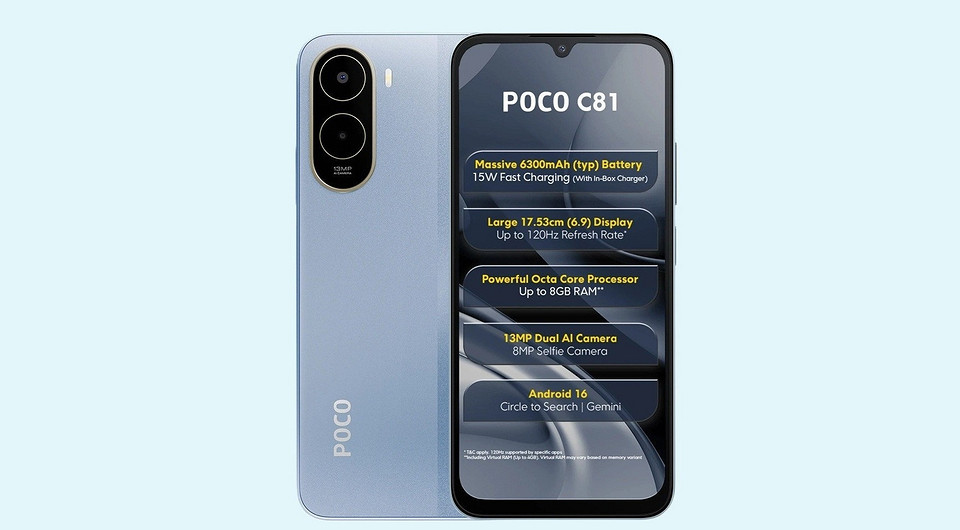 Супербюджетный смартфон Xiaomi с экраном 120 Гц и огромной батареей. Вышел Poco C81
