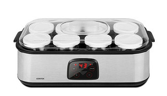 Centek CT-1443Примерная цена, руб.: 3100В комплекте 8 баночек с крышками объемом 200 мл каждая. Прибор с электронным управлением, контролем температуры и таймером готовит йогурт, кефир, с...