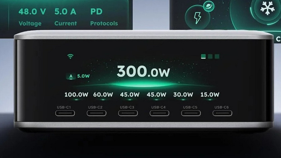 Зарядит весь дом: Ugreen выпустила адаптер на 300 Вт с восемью портами и большим экраном