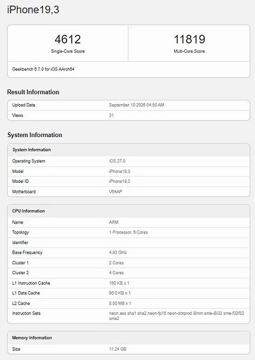 iPhone 18 Pro и iPhone 18 Pro Max уже протестировали в AnTuTu и Geekbench